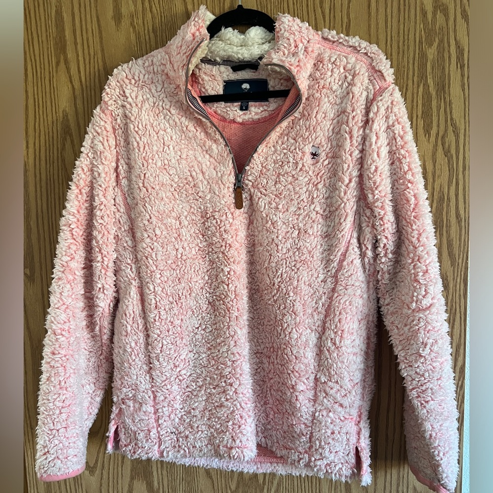 Pink and White Fuzzy Half Zip